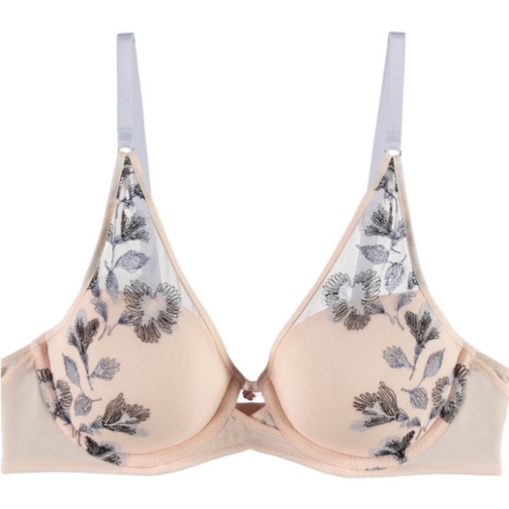 SALE NWT Triumph Florale Anthropologie Embroidered Underwire Bra coral 34C
